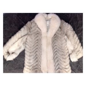 Mink & Arctic Blue Fox custom chevron white fur coat jacket by Nipa Furs